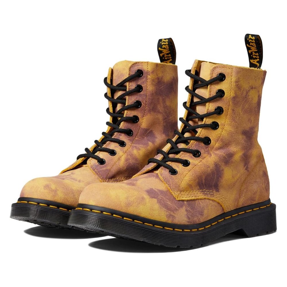Dr. Martens 1460 Burnt Yellow Grunge Tie Dye Leather Lace Up Boots